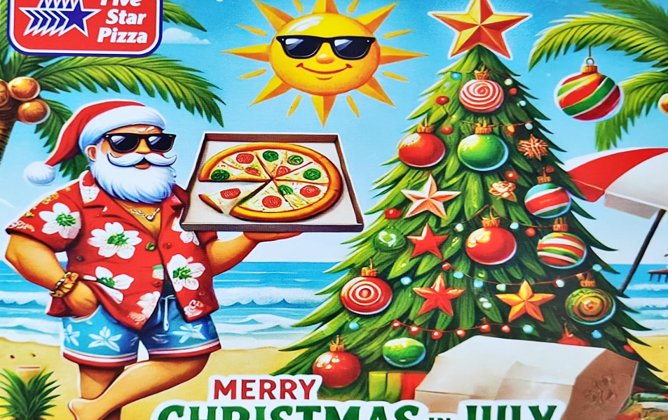 Five Star Pizza Christmas in July Greeting Card