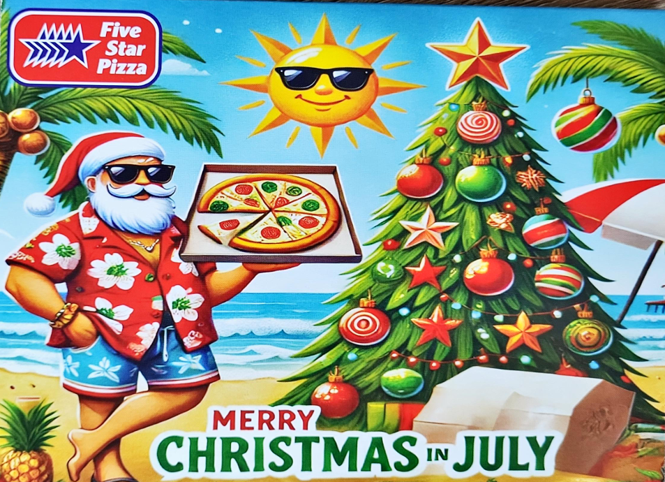 Five Star Pizza Christmas in July Greeting Card